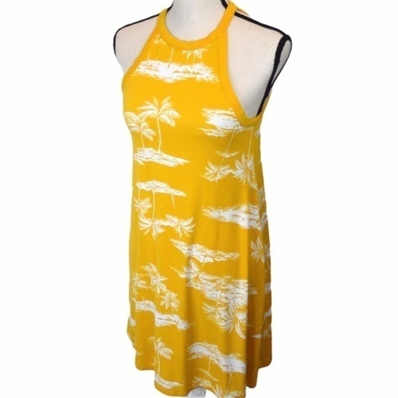 Old Navy High Neck Sleeveless Halter Swing Style Dress, XS, Golden Palm Print - Picture 1 of 10